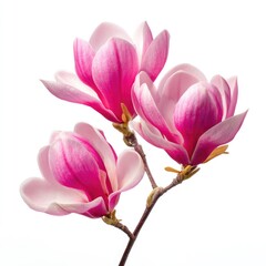 Naklejka premium Pink magnolia blossoms on a stem, isolated