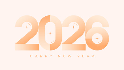 Modern and minimalist Happy New Year 2026 design with geometric numbers and sparkling star elements. Vector illustration