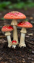 Red Spotted Mushrooms Forest Floor