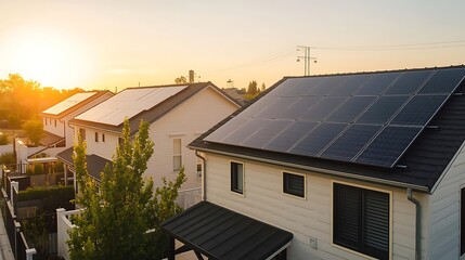 A Suburban Neighborhood with Solar Panels on the Roofs
