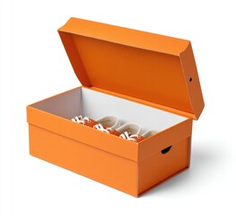 Orange shoebox with orange shoes inside