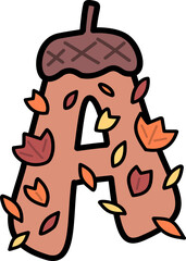 Retro Groovy Autumn Acorn Uppercase Alphabet A