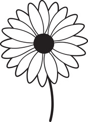 Simple Black and White Daisy Illustration with Delicate Petals and a Singular Stem for Coloring Pages
