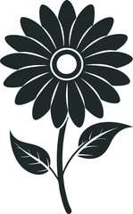 Stylized Black and White Flower Illustration Simple Elegant Floral Design with Petals Stem and Leaves for Decoration