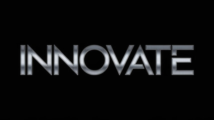 Obraz premium Sleek metallic letters spelling INNOVATE against a stark black background.