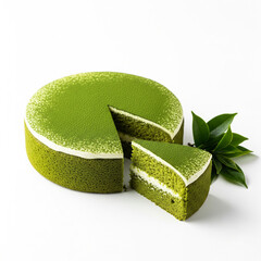 Vegan Matcha Green Tea Cake, Japanese Dessert Illustration on White

