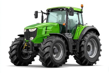 Obraz premium Green tractor, front view, detailed illustration