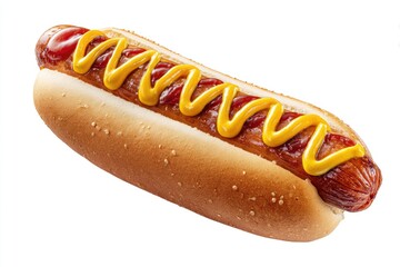 Hot dog in a bun, topped with ketchup and mustard (1)