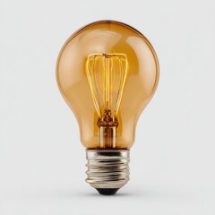 A close-up of a single amber incandescent-style LED lightbulb