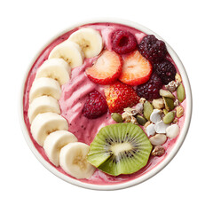 Colorful and fresh smoothie bowl with banana kiwi berries and seeds perfect for a healthy breakfast or snack Delicious and nutritious !