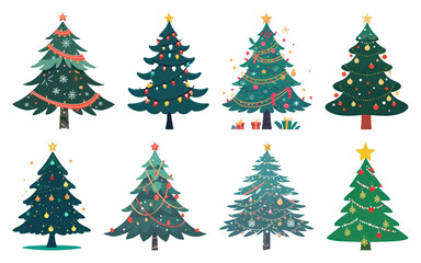 Fototapeta premium PNG Festive colorful Christmas tree illustrations, element set on transparent background