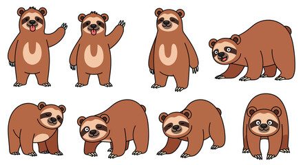 Fototapeta premium Cute Sloth Vector Illustration Set in Cartoon Style with Brown and Beige Colors