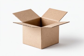 Open cardboard box on white background.  Empty, square, kraft, shipping, packaging, ready, for, contents,  waiting, delivery,  product,  product,  packing,  protection.