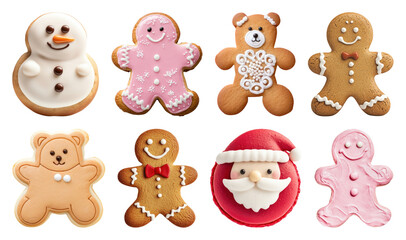 PNG Festive gingerbread cookies assortment, element set on transparent background