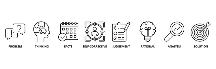 Critical thinking icon set vector illustration for identification, biases, relevance, curiosity, research, inference, process, rationality