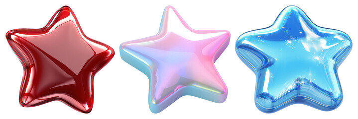 PNG Colorful glossy star shapes, element set on transparent background