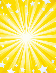 Fototapeta premium Fond jaune vibrant avec rayons de soleil et étoiles