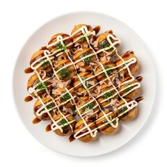 Takoyaki Octopus Balls on plate on white background 