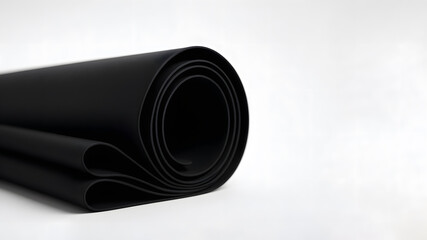 Rolled Black Yoga Mat, Minimalist Studio Shot, Clean Modern Design