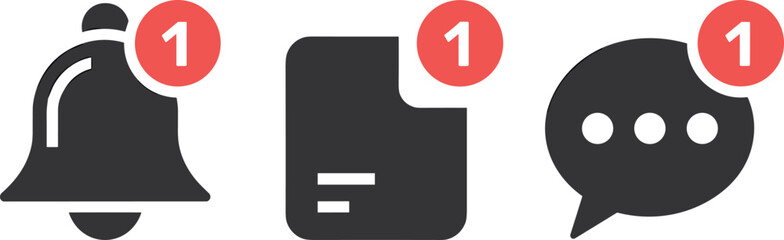Fototapeta premium Notification icons bell document and speech bubble with number one vector illustration