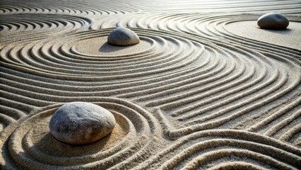 Tranquil Zen Garden with Raked Sand and Smooth Stones in Harmony
