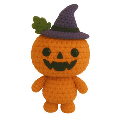 A cute collection of Halloween crochet clipart featuring amigurumi-style plush designs such as pumpkins, ghosts, bats, skeletons, witches, and candy. Each element is hand-crafted.