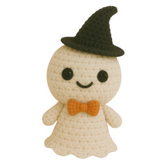 A cute collection of Halloween crochet clipart featuring amigurumi-style plush designs such as pumpkins, ghosts, bats, skeletons, witches, and candy. Each element is hand-crafted.