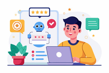 Fototapeta premium Flat Illustration of Customer Feedback with Chatbot and Star Rating