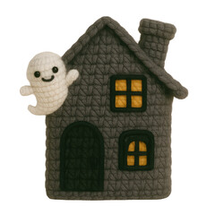 A cute collection of Halloween crochet clipart featuring amigurumi-style plush designs such as pumpkins, ghosts, bats, skeletons, witches, and candy. Each element is hand-crafted.