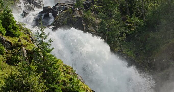 Latefossen Waterfall 240fps Slow Motion Close-Up, Norway