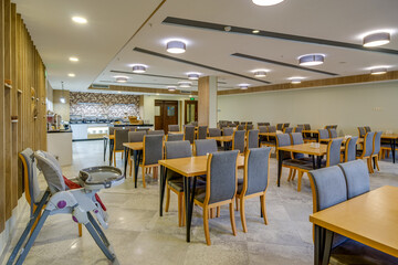 Modern Hotel Restaurant Buffet Area with Elegant Design and Full Service