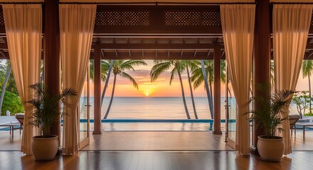 Tropical Sunset Oceanfront View.