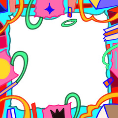 Colorful geometric shape. Abstract retro children style art element for kids, trendy design with geometry mosaic shapes. Simple childish patchwork clip art decoration