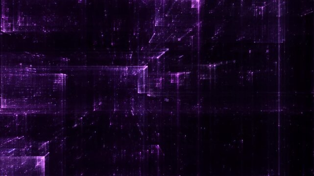 Transparente Datenbl&ouml;cke im digitalen Netzwerk &ndash; dynamische Struktur f&uuml;r Wissenschaft, IT, Forschung & digitale Kommunikation in Bewegung, Technologie, Daten, Wissenschaft, schwarz, violett