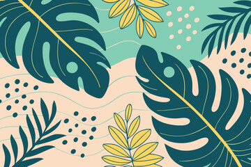 Abstract Tropical Leaves and Wavy Lines Pattern background