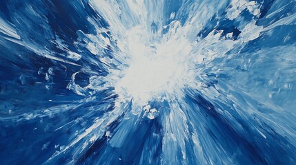 Abstract blue and white paint splash explosion with radiating lines