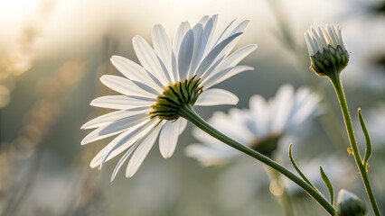 Daisy Flower with Sunlight Backlighting and Bud white