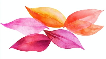 Watercolor painting of pink and orange leaves isolated on white background