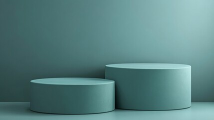 Two teal cylindrical pedestals on a teal background