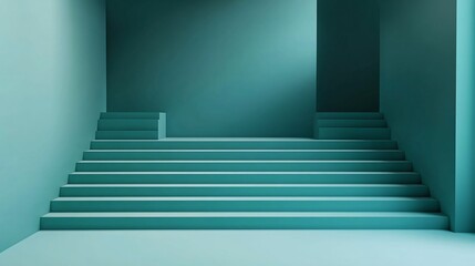 Minimalist teal staircase with dramatic lighting and shadows