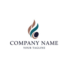 Abstract logo design featuring stylized flames and a circle, with company name and tagline below.