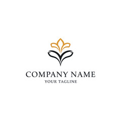 An elegant logo design featuring a stylized gold and black flower with placeholder text for a company name and tagline.