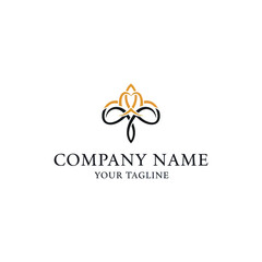 Elegant logo design featuring a stylized floral or ornamental motif in black and gold, with placeholder text for company name and tagline.
