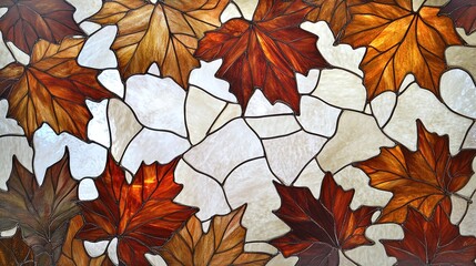 Autumn maple leaf stained glass art with warm color palette