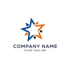 Abstract logo design featuring a stylized star, in blue and orange, for a company.