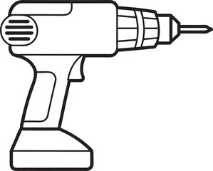 Simple Line Art Illustration of a Cordless Power Drill Perfect for Coloring Books and DIY Project Guides