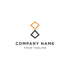 Minimalist logo design featuring overlapping squares in orange and black.