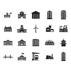 Fototapeta premium Buildings and architecture glyphs isolated on white background for your design