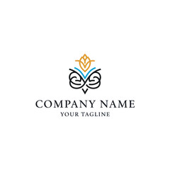 Fototapeta premium Elegant stylized owl logo with abstract floral crown and text placeholder for company name and tagline.