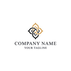 Elegant intertwined logo design, gold and black, company branding.